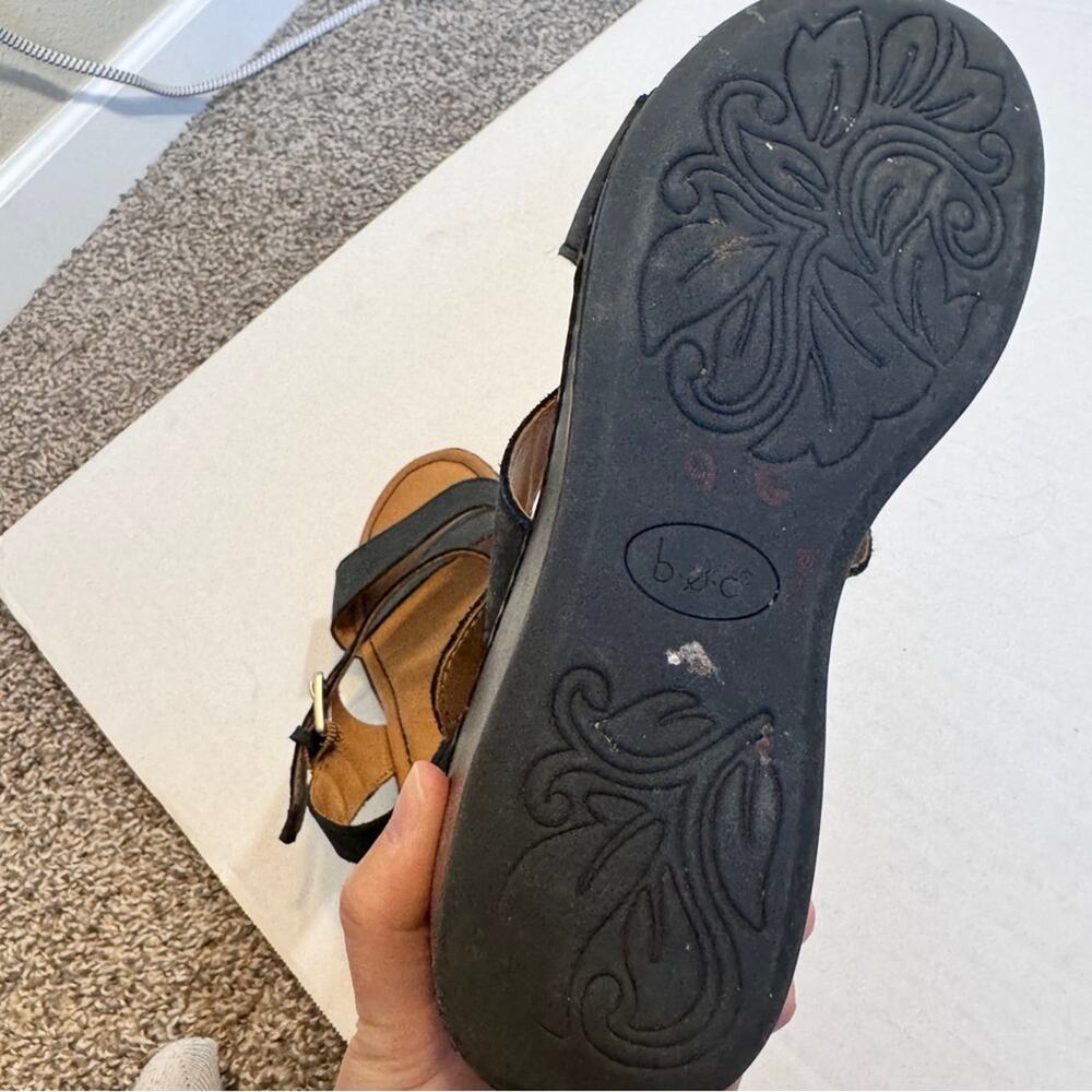 BOC Black Leather Strappy Wedge Sandals Womens 7 Comfort Shoes Beachy Summer - Picture 9 of 11